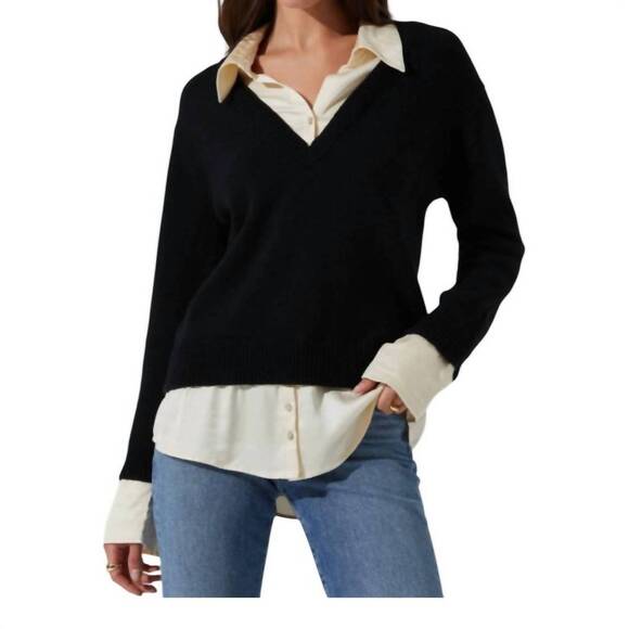NEW ASTR jianna layered sweater in black/cream